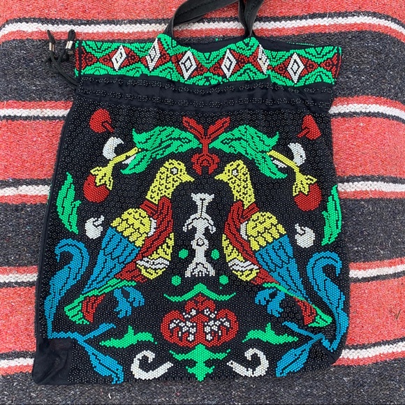 UNIQUE TWIN BIRD BEADED DRAWSTRING BAG - Picture 2 of 5